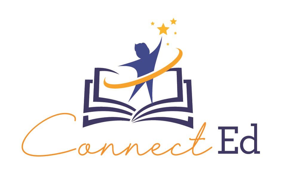 ConnectEd logo with book and stars design.
